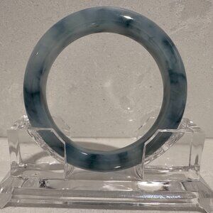 RARE! 55mm Blue Denim Float Flowers Jadeite Jade Half-round Bangle